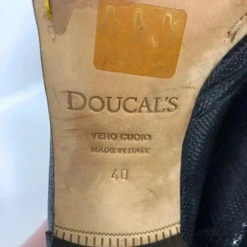 Doucal's Vintage Crocodile Print Leather Luxury Designer Black Booties Pointed - Picture 11 of 13